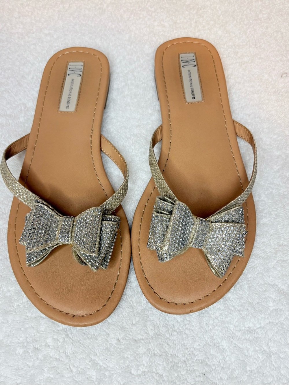 INC Sparkle Bow Sandals - Gold